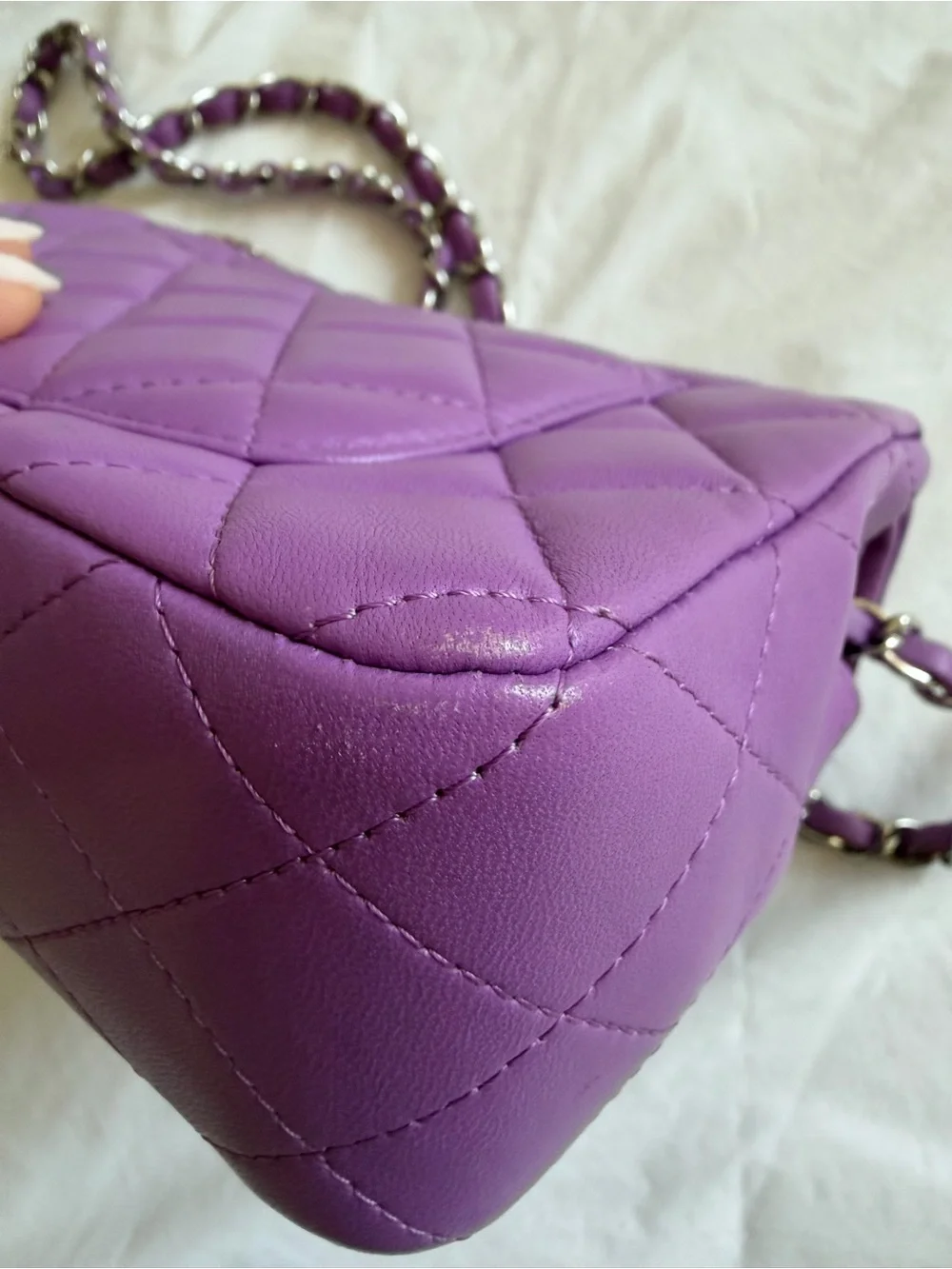 CHANEL Mini Quilted Lambskin Shoulder Bag in Lilac Purple with Silver Hardware